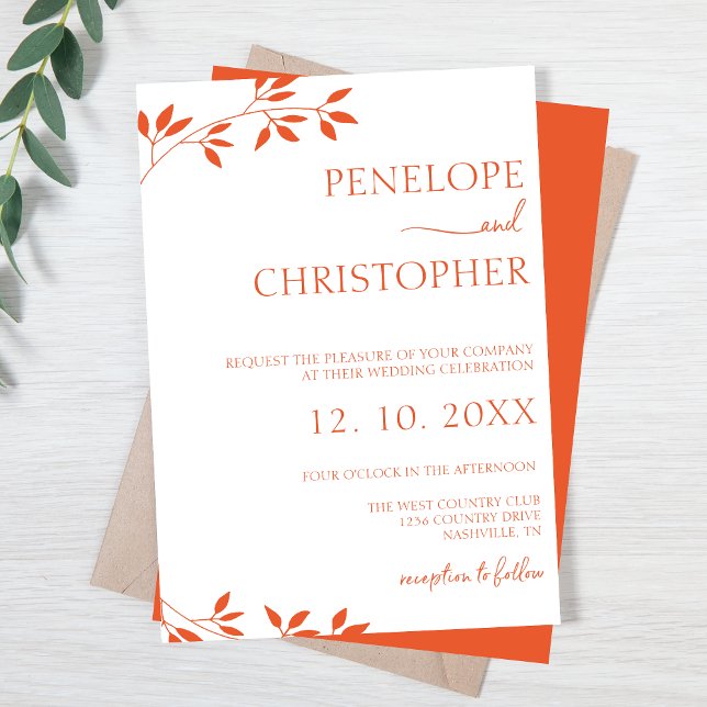 Bröllop för enkel Orange Calligraphy Inbjudningar (Simple Orange Calligraphy Script Wedding Invitation)