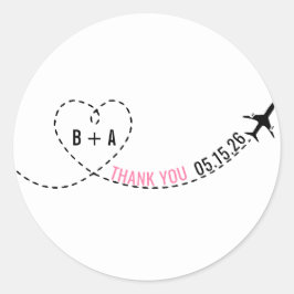 Bröllop för flygplanruttmonogramen daterar tack runt klistermärke