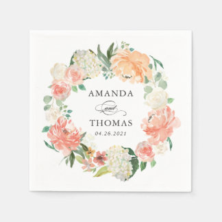 Bröllop för kran för korallpersikarodnad blom- pappersservett