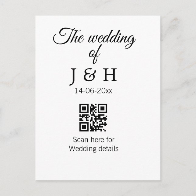 Bröllop för lägga parnamn QR-kod skanningsdetalj Vykort (Framsida)