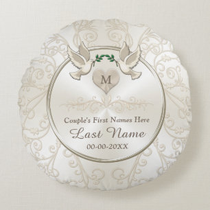 Bröllop för love birdsMonogrampersonligen kudder Rund Kudde