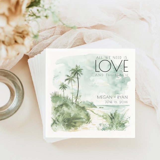 Bröllop för målfärg för vått underlag pappersservett (Watercolor Destination Beach Wedding Napkins)