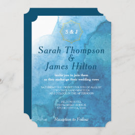 Bröllop för marin och vit vattenfärg inbjudningar