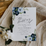 Bröllop för marint och ljusblått blommigt inbjudningar<br><div class="desc">Vattenfärgsblått och ljust blåa blommor med texten guld ram och elegant. Färg och text kan vara personlig.</div>