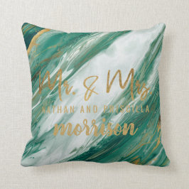 Bröllop för marmor för smaragdJadegrönt guld målat Kudde