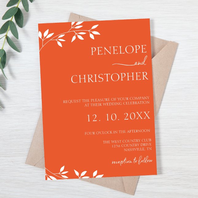 Bröllop för med minimal Orange-kalligrafi Inbjudningar (Minimalist Orange Calligraphy Script Wedding Invitation)
