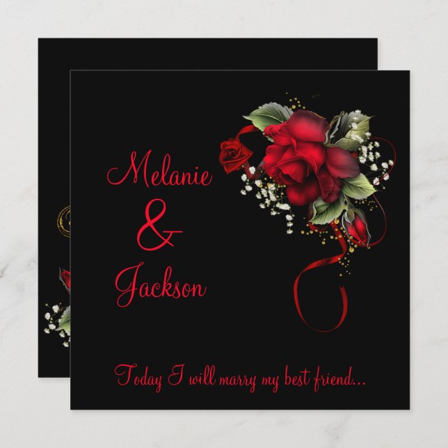 Bröllop för röd rosbandBabys andedräkt Inbjudningar (Fram/baksida)