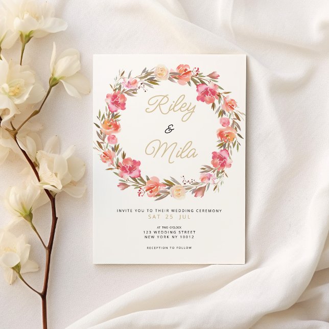 Bröllop för rosa blommigt av botaniska vattenfärge inbjudningar (Botanical watercolor pink floral fall Wedding)