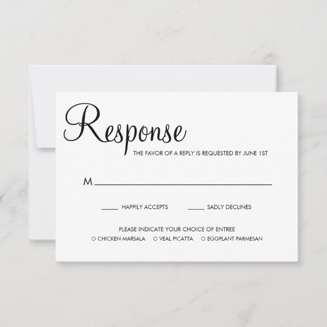 Bröllop för val av måltid för svartvitt Elegant OSA Kort (Framsida)