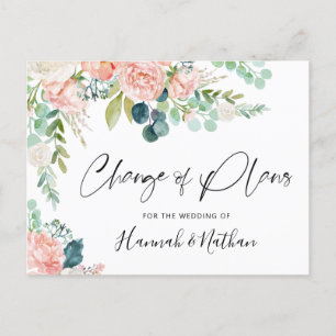 Bröllop Förändring Av Planer Rosa Blommig Ny Datum Meddelande Vykort
