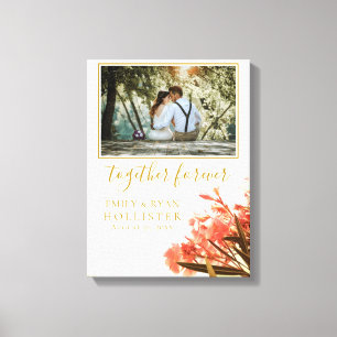 Bröllop Forever Golden Script Oleander Blommig Canvastryck