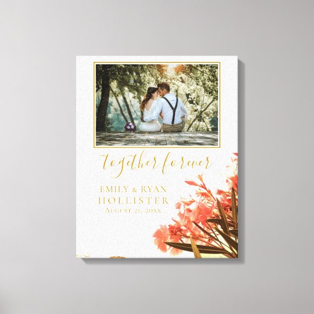 Bröllop Forever Golden Script Oleander Blommigt Canvastryck (Framsida)