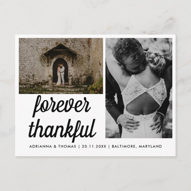 Bröllop Forever Thankful Elegant Script 2-foton Vykort (Framsida)