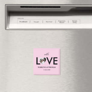 Bröllop Förlovning Anpassningsbar Foto Rosa Heart Magnet