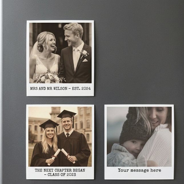 Bröllop | Första mors dag anpassade fotominnen (Custom Polaroid Photo Magnet Gift for New Mom | Personalized Typewriter Font Magnet Gift to Grandma)