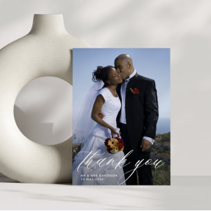 bröllop-foto för handskrivet skript för snyggt tack kort