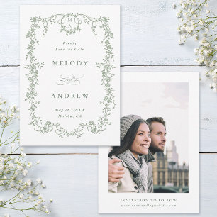 Bröllop-foto för oliv grönt klassisk Fransk, Blomm Spara Datumet