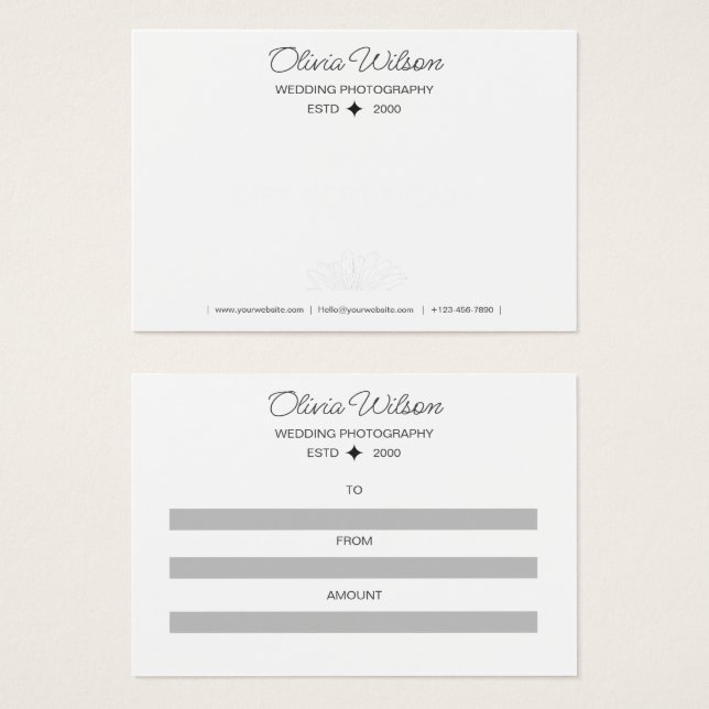 Bröllop-fotoarcertifikat Visitkort (Framsida & baksida)