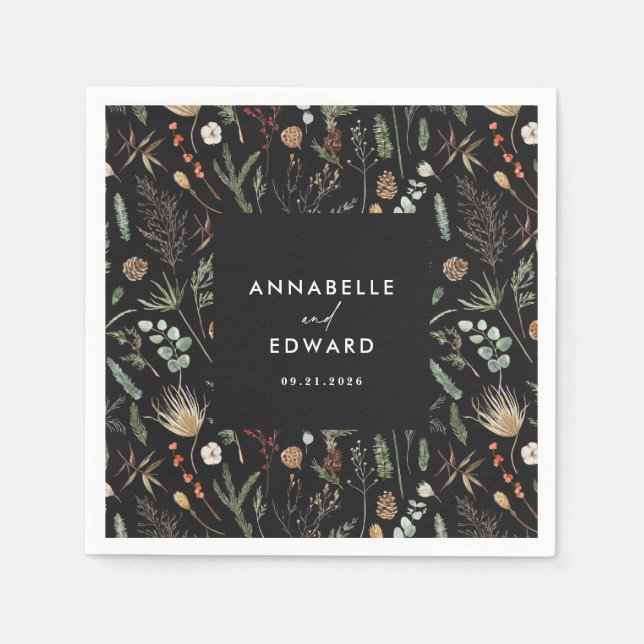 Bröllop fotoarch vattenfärgsbotanisk blommigt pappersservett (Framsidan)