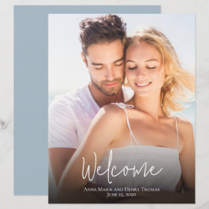 Bröllop Fotoenkel, modern, dammblå kalligrafi