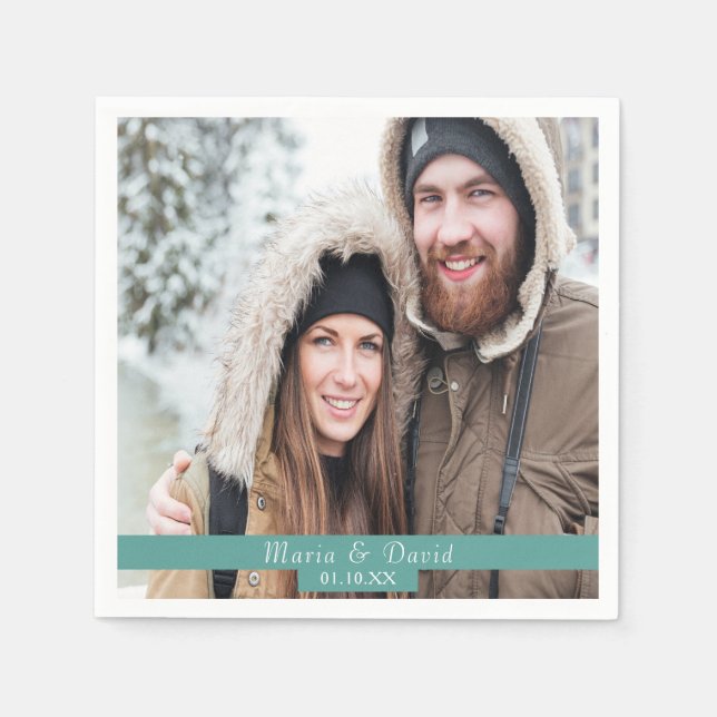 Bröllop-fotogrönt namn pappersservett (Framsidan)