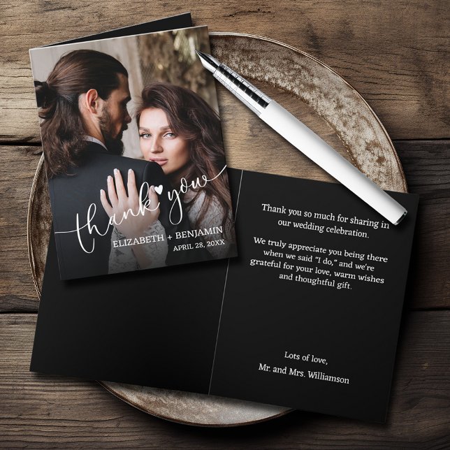 Bröllop fotomappad Tack Anteckningskort (Wedding Photo Folded Thank You Note Cards)