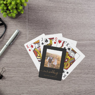Bröllop fotosvart guld modern casinokort