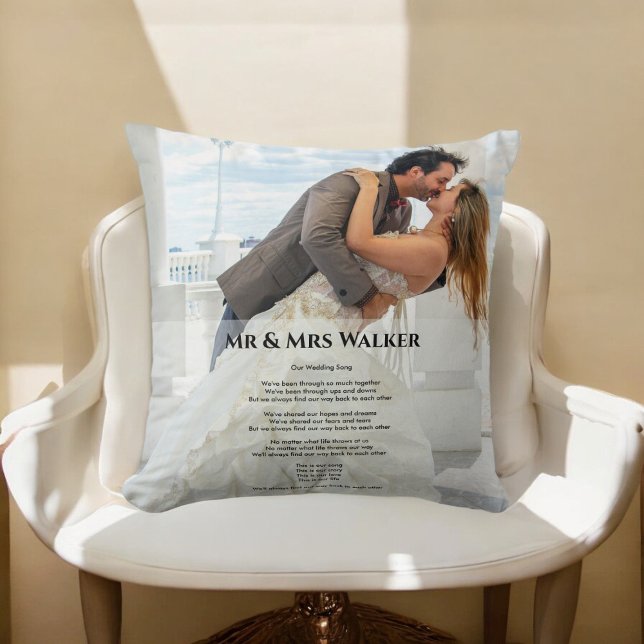 Bröllop fototext Sång Dekorativ kudde (wedding song lyrics throw pillow , fully editable , ideal anniversary gifts )