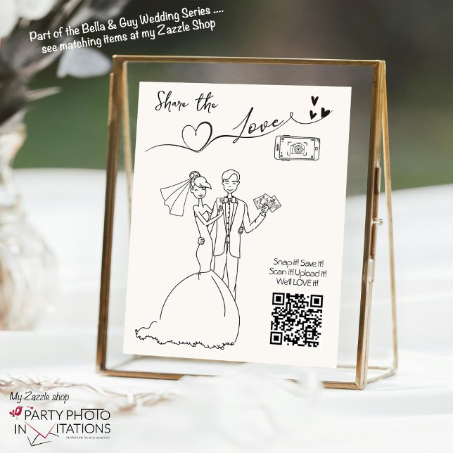  Bröllop fotoutskrift för Kärlek QR-koden Poster (Bella and Guy hand drawn SHARE the LOVE sign)