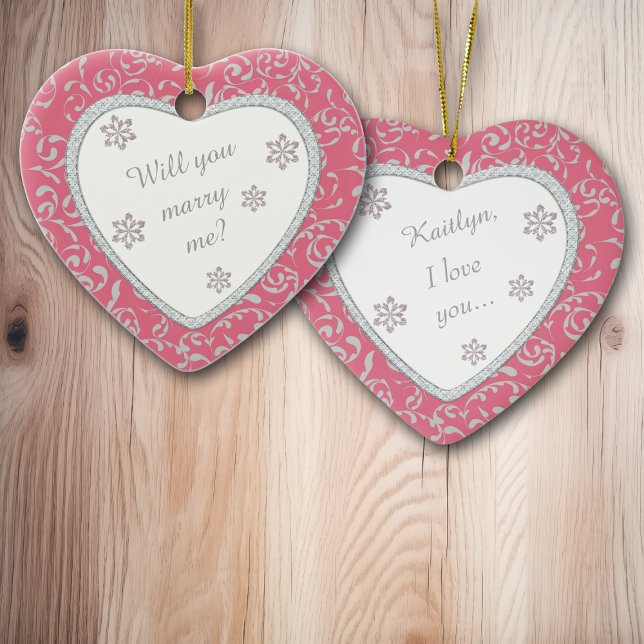 Bröllop Frieri Rosa Damask Faux Diamond Julgransprydnad Keramik (Skapare uppladdad)