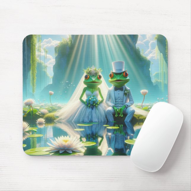Bröllop Frogs på en Lily Pad Musmatta (Med mus)