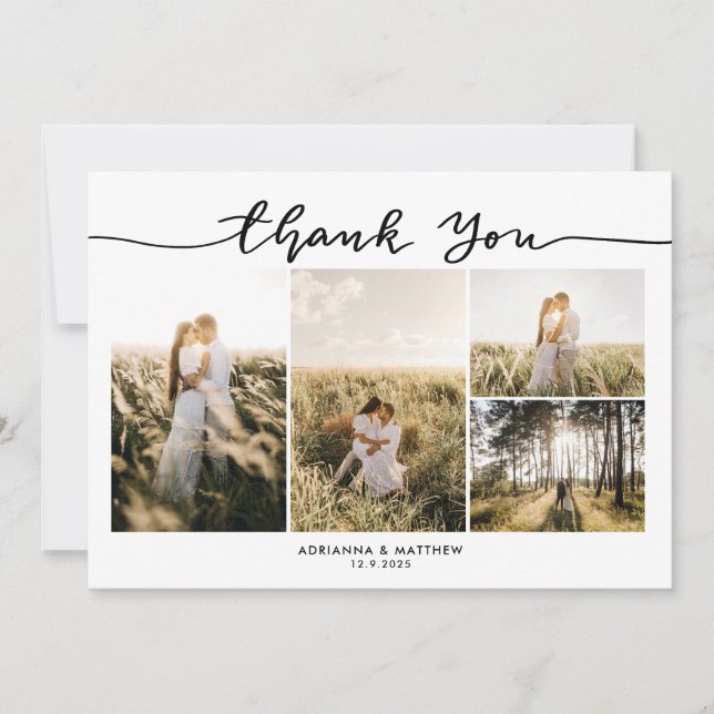 Bröllop Fyra Bilder Elegant Tack Script Kort (Framsida)