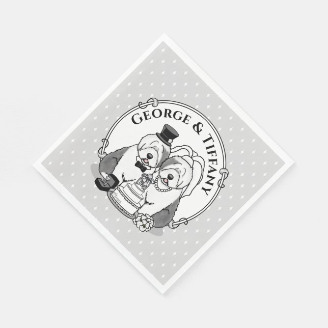 Bröllop Gamla engelska SheephundBride Groom Grått  Pappersservett (Hörn)