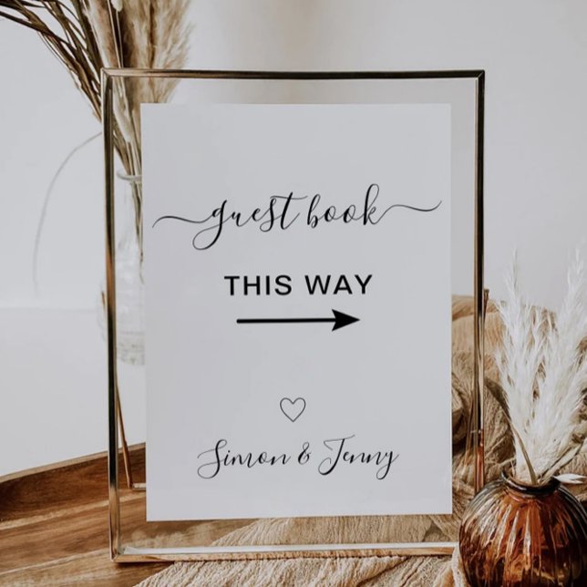 Bröllop gäst Bok på det här sättet undertecknar du Inbjudningar (Wedding Guest Book This Way Sign Template)