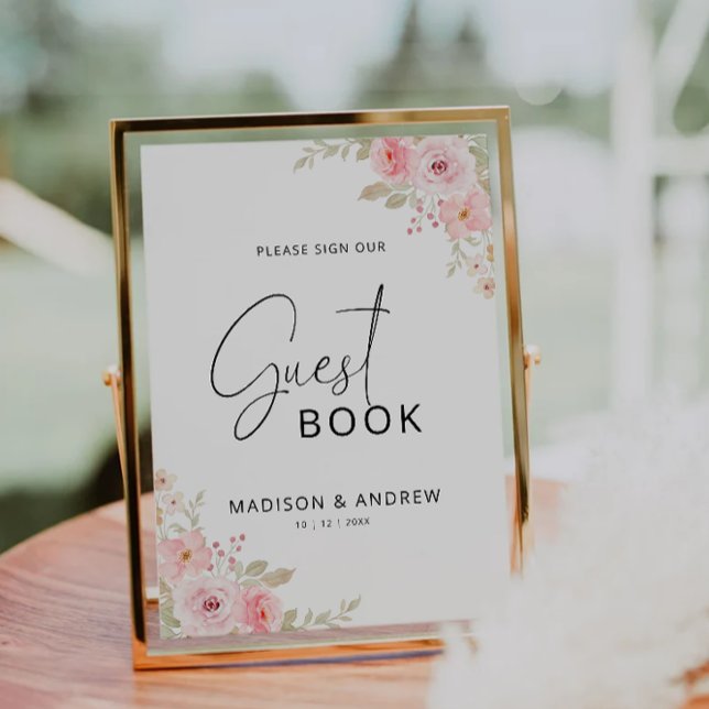 Bröllop gäst-bok-teckenmall, Ro Inbjudningar (Wedding guest book sign template, Rose Invitation)