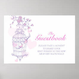 Bröllop gäst bok undertecknar love birds rosa poster