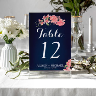  bröllop-gäst för blommigt marin skript bordsnummer
