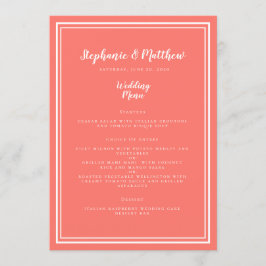 Bröllop gäst-menyn Enkel Elegant Chic Coral White Meny