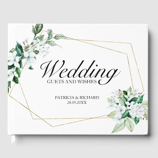 Bröllop gäster och Önskemål Geometric Greenery Gästböcker (Framsida)