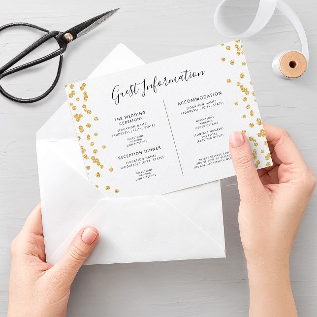 Bröllop gästinfo Infoga Guld Glitter-konfetti Tilläggskort (Wedding Guest Info Insert Gold Glitter Confetti )