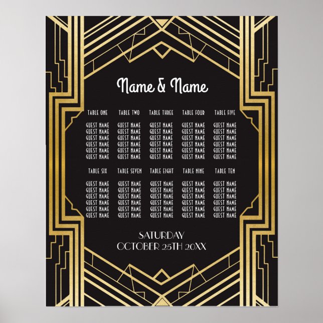 Bröllop Gatsby Art Deco 10 Bord 1920 Poster (Framsidan)