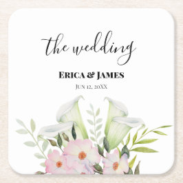 Bröllop Gentle White Calla Lily Ro Watercolor Underlägg Papper Kvadrat