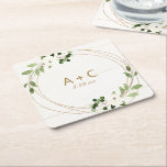 Bröllop Geometric Watercolor Blommigt Rustic Wood Underlägg Papper Kvadrat<br><div class="desc">Modern Geometric Greenery Bröllop Underlägg med Faux Gold Foil: Ta din bröllopsmottagning eller förlovningsfest decor till nästa nivå genom att ange dessa personliger pappra underlägg. Den här designen har trendig faux guld geometric ram med rustik vattenfärgsgrej och vita blommor. Anpassa med datum för initialer och bröllop.Dina gäster kommer att kärlek...</div>