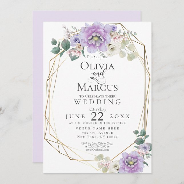 Bröllop | Geometrisk Blommigt för vattenfärg i lav Inbjudningar (Fram/baksida)