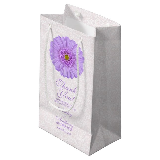 Bröllop Gift Bag Lila Gerber Daisy Snöre (Framsidan Vinklad)