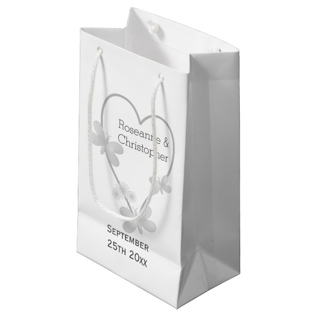 Bröllop Gift Bag Silver Heart Butterflies (Framsidan Vinklad)