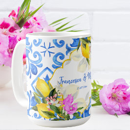 Bröllop Gift Blue-tiles citon Bougainvillea anpass Kaffemugg