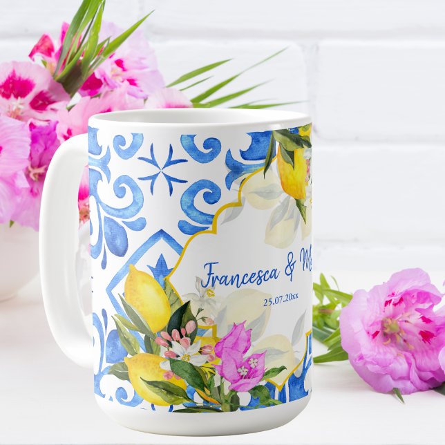 Bröllop Gift Blue-tiles citon Bougainvillea anpass Kaffemugg (Skapare uppladdad)