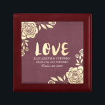 Bröllop Gift Box Modern Golden Ro Burgundy Red Minnesask<br><div class="desc">Modern Bröllop-presentboxmallar - Modern guldfärja Ro och Vintage Burgundy Red Background. En Perfekt för din stora dag. Alla textstorlekar i stil,  färg,  kan ändras för att passa dina behov!</div>