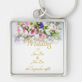 Bröllop Gift - Bride med färgad bröllop bouquet Fyrkantig Silverfärgad Nyckelring